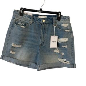 VERVET by Flying Monkey  Blue Distressed Roll-Cuff Denim Shorts HR NWT size 14